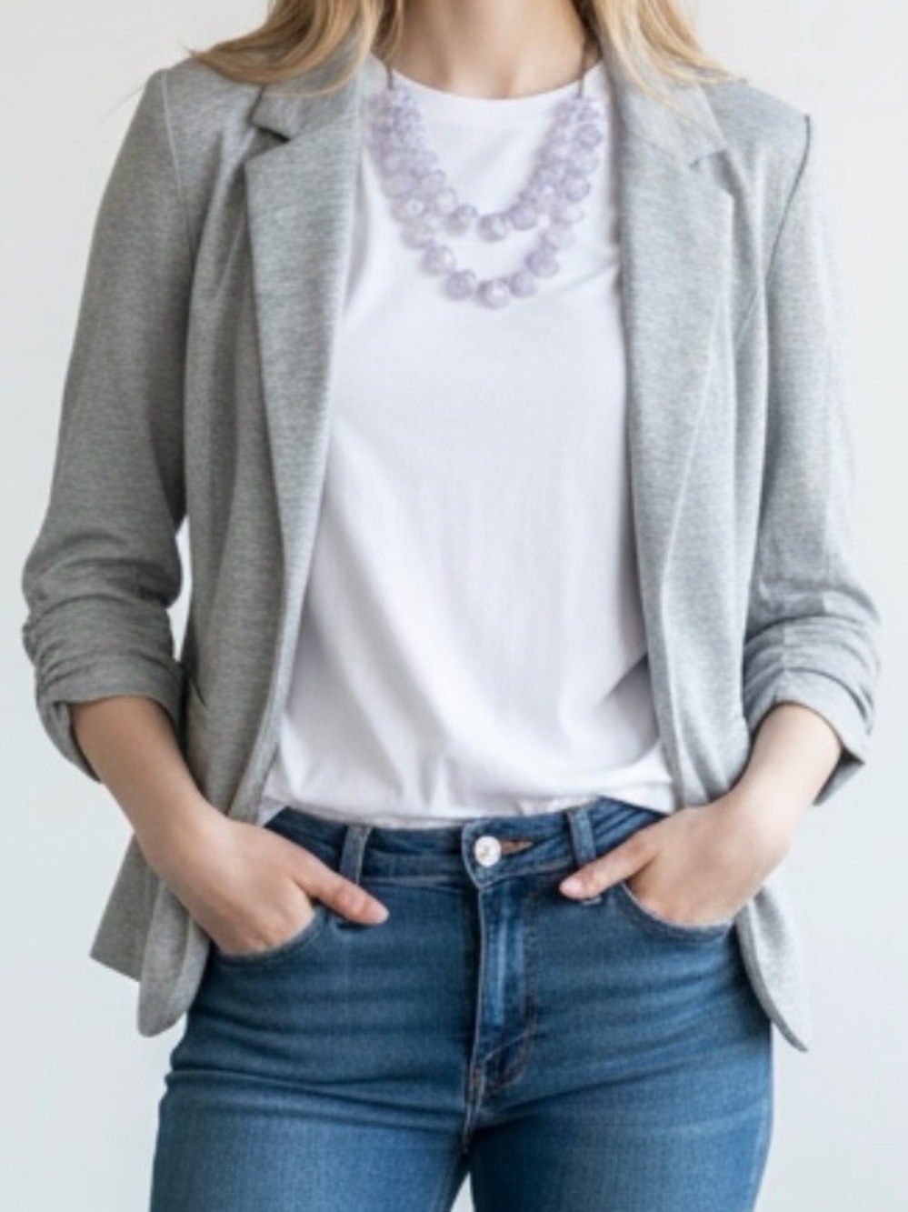 NWOT-CANDIE’S Light Gray Tailored Knit Blazer